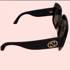 Gucci Black Sparkle Oversized Sunglasses with Gold Double G